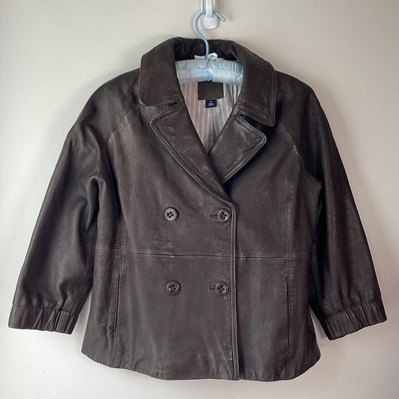 GAP Dark Brown Leather Jacket - Picture 1 of 13